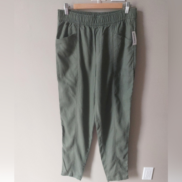 Old Navy olive green linen blend pants With Elastic Waist Medium M - Picture 6 of 15